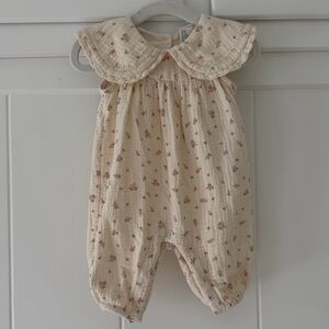 Cream Floral Baby Romper with Peter Pan Collar